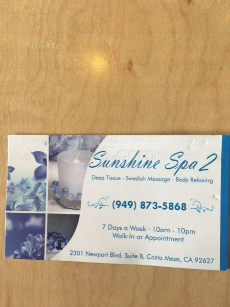 Massage Parlors Costa Mesa, California Sunshine spa 2